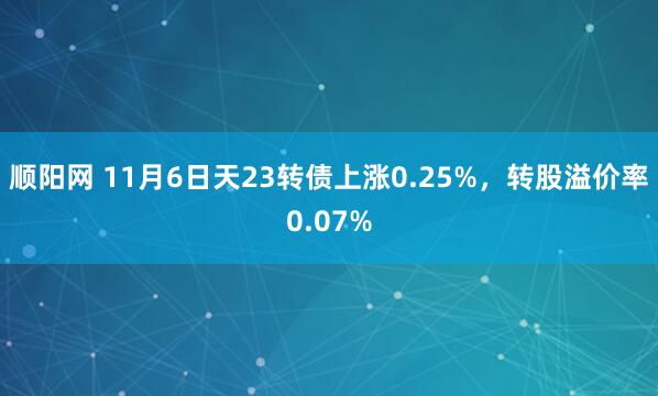 顺阳网 11月6日天23转债上涨0.25%，转股溢价率0.07%